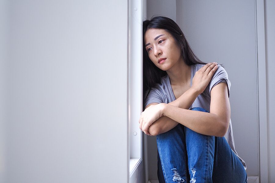 Woman having social anxiety and afraid to get out