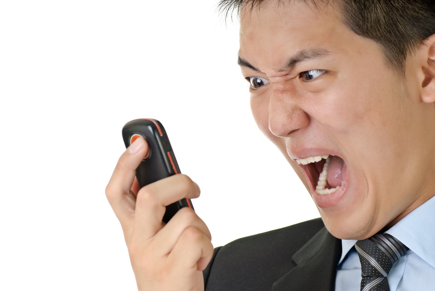 Angry man shouting into phone